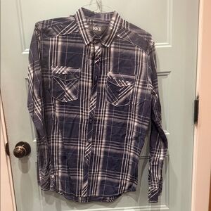 BKE Navy and White Plaid Casual Shirt
